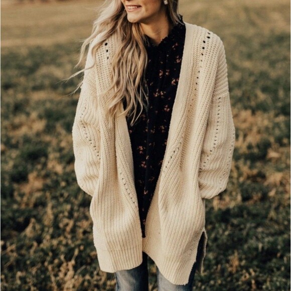 Free People Sweaters - Free People Nightingale Cardigan Womens Small Ivory Knit Slouchy Oversized